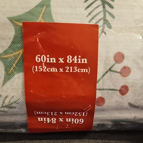 Merry and Bright PEVA Tablecloth White Red Green Tan Christmas Holiday Party - Picture 6 of 8